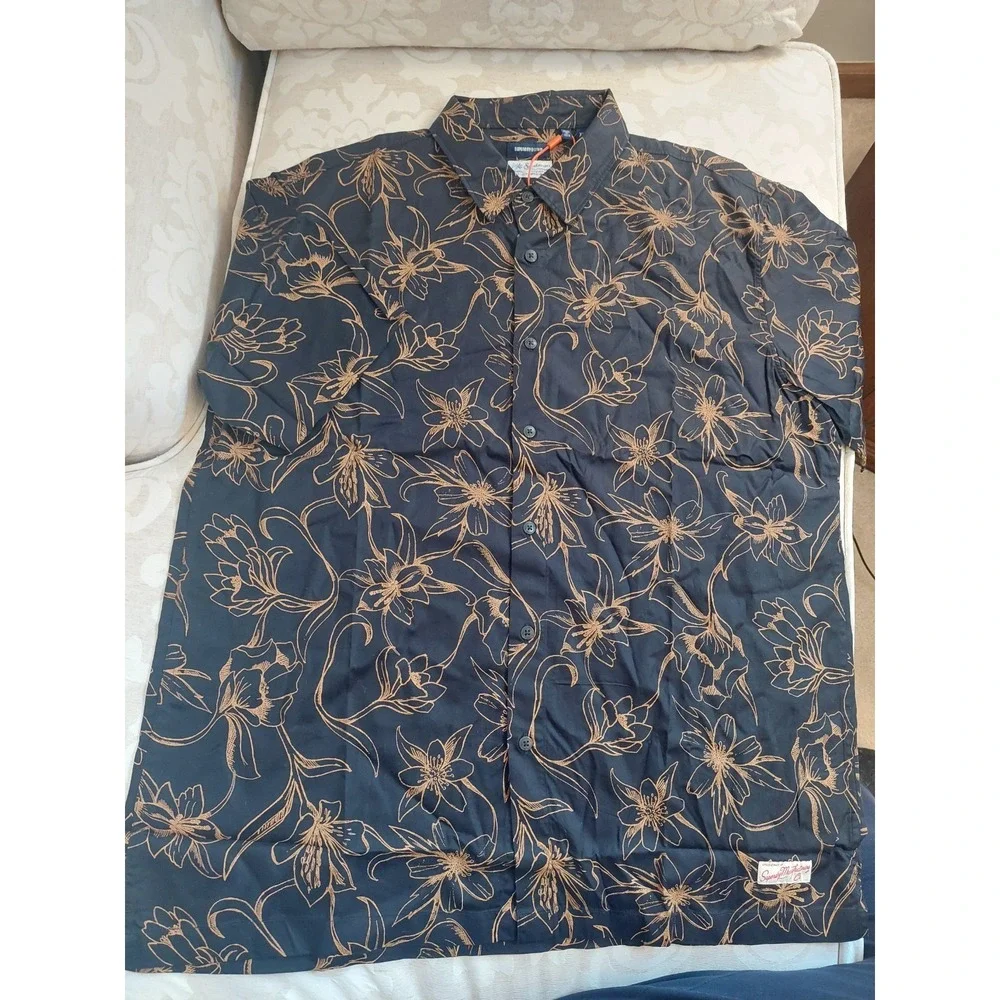 NEW! Superdry Men's Vintage Hawaiian Shirt Black & Tan Modal/Cotton Size XL - Picture 3 of 9